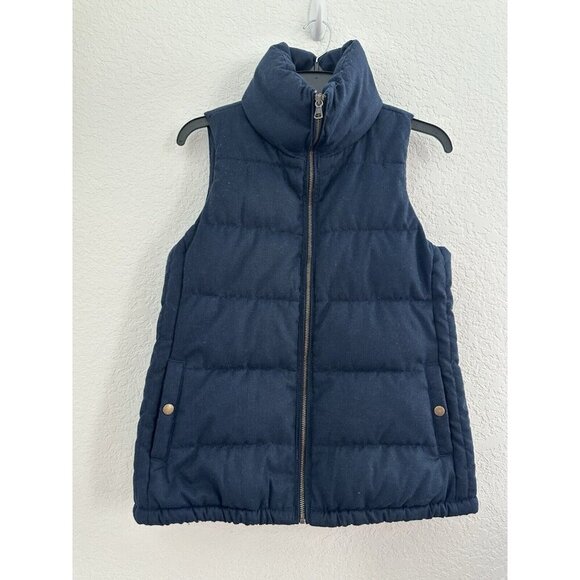 Old Navy Womens Quilted‎ Puffer Vest XS Navy Tweed Look Zip up Fleece Lagenlook - Picture 1 of 14